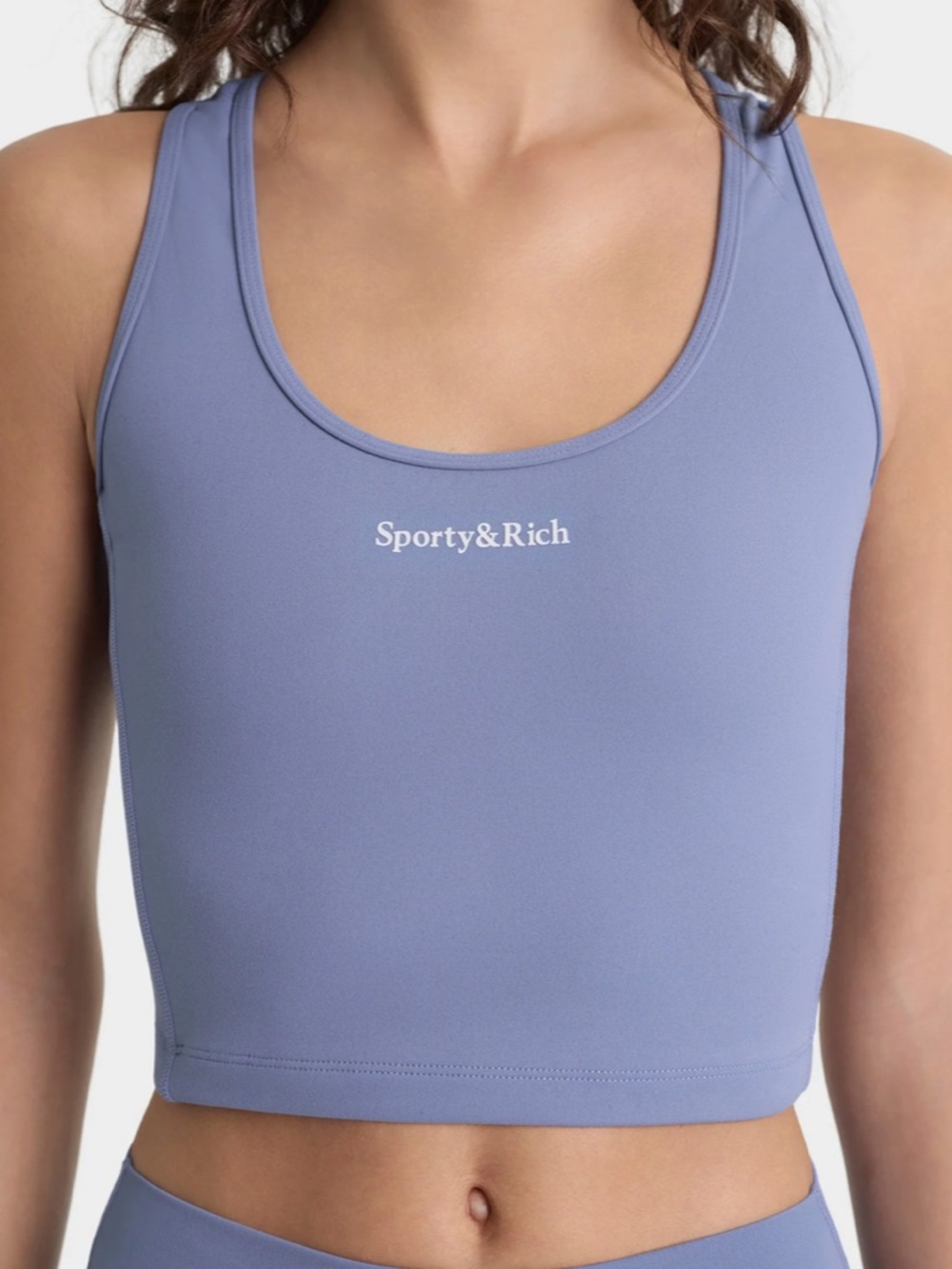 Sporty & Rich Serif Logo Sports Racerback Tank - Colony Blue - NWT